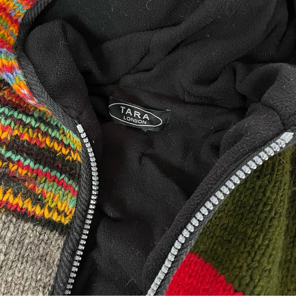 80s Multi Colored Patchwork Fleece Lined Hooded S… - image 7